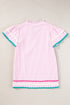 Stripe Ricrac Trim Split Neck Striped Ruffled Sleeve Blouse